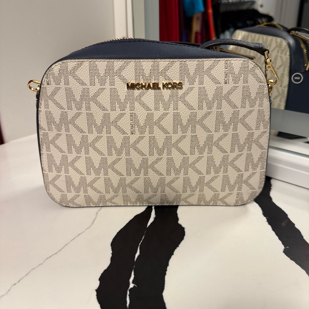 Michael Kors Blue and Cream Crossbody Bag